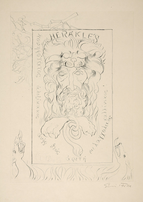 Emil Filla – Vstupní list s epithety řeckými (hlava Hérakla) 