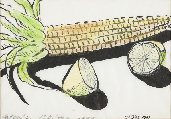 Antonín Střížek – Kukuřice a citron (z výstavy Na bidýlku, Brno 1991) 
