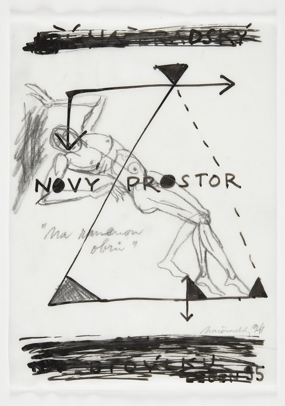 Jiří Načeradský – Přebal katalogu Na bidýlku Nový prostor "Na ramenou obrů" - zamítnutá verze 