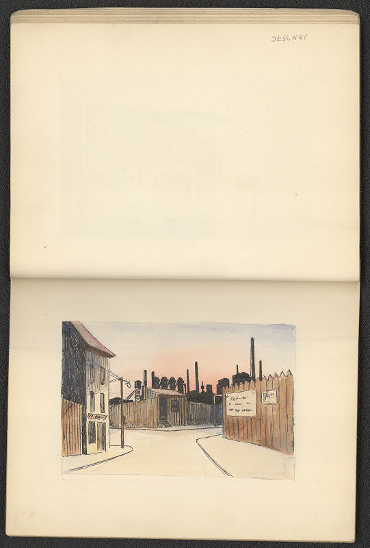 Jiří Rathouský – kresba ve skicáři  - továrna 