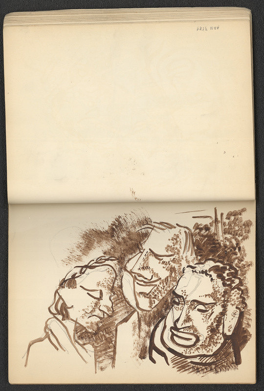 Jiří Rathouský – kresba ve skicáři  -  mužské hlavy 