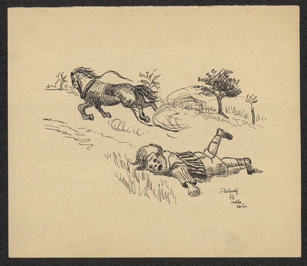 Jiří Rathouský – kresba - kůň a dítě 