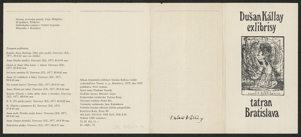 Dušan Kállay – Ex libris Kamila Anna Hedvika (Môj milý profil). in Dušan Kállay exlibrisy. Tatran Bratislava, 1979 