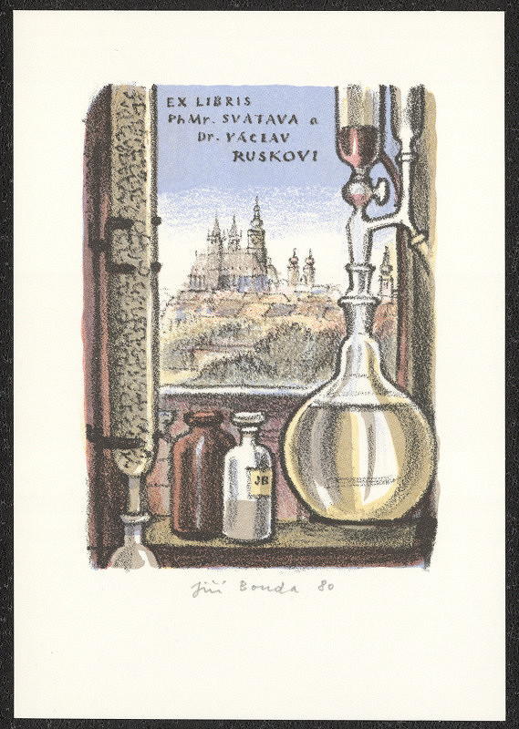 Jiří Bouda – Ex libris PhMr. Svatava a dr. Václav Ruskovi 