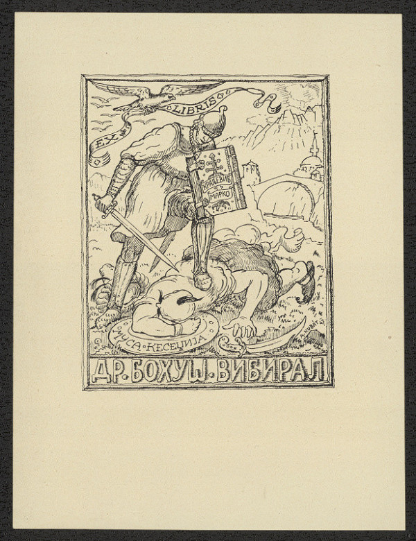 Antonín Kubát – Ex libris Dr. Bochuš Vibiral (jm. v azbuce) 