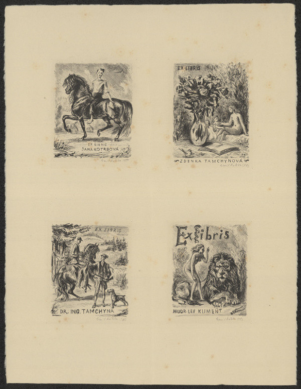Emil Kotrba – Ex libris Jana Kotrbová; Ex libris Zdenka Tamchynová; Ex libris Dr. ing.Tamchyna; Ex libris MUDr. Lev Kliment 