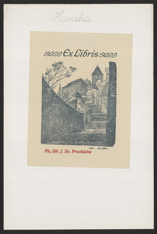 Otakar Hauska (Houska) – Ex  libris Ph. Dris. J. Sv. Procházka 