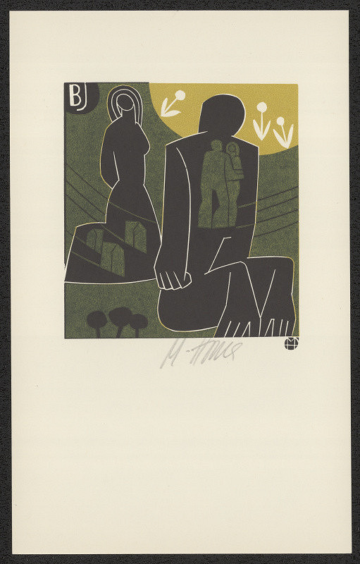 Miroslav Houra – BJ (MUDr. Bedřich Januška)  in Vztahy. Soubor ex libris - linoryty. (1979) 