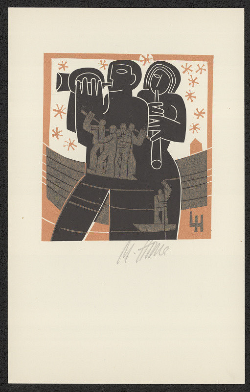 Miroslav Houra – LH (Ladislav Hodný). in Vztahy. Soubor ex libris - linoryty. (1979) 