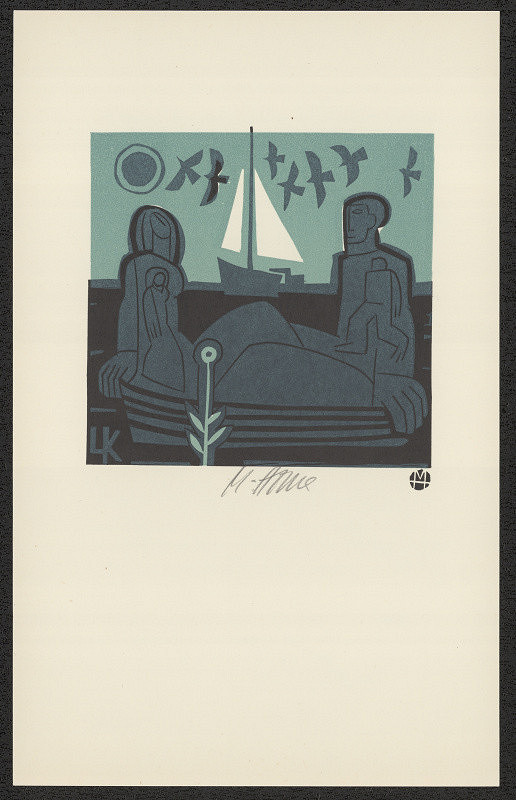 Miroslav Houra – LK (JUDr. Ladislav Kašpárek).  in Vztahy. Soubor ex libris - linoryty. (1979) 