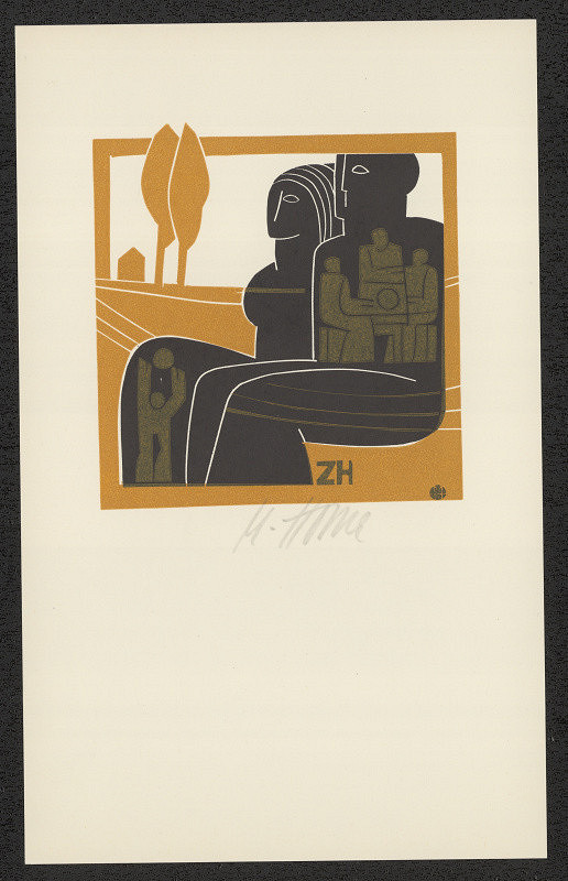 Miroslav Houra – ZH (JUDr. Zdeněk Holub)  in Vztahy. Soubor ex libris - linoryty. (1979) 