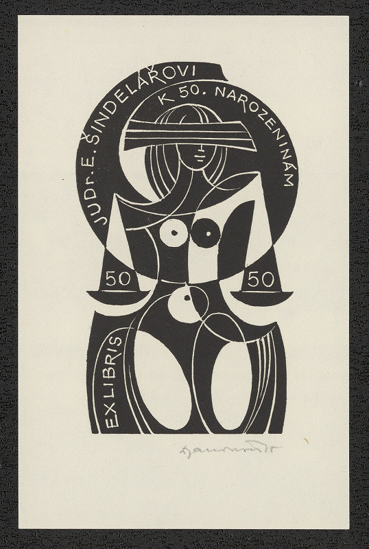 Dušan Janoušek – Ex Libris JUDr. E. Šindelářovi k 50. narozeninám 