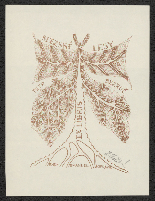 Lída Kačírková – Exlibris RNDr. Emanuel Opravil 