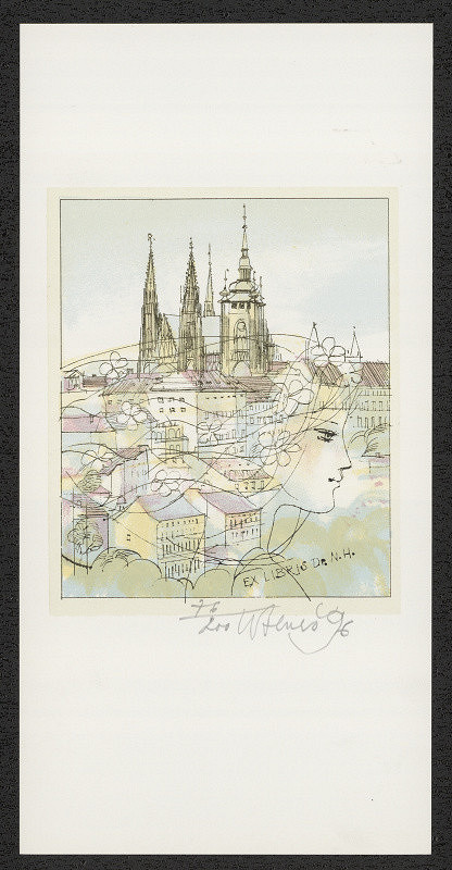 Karel Beneš/1932 – Ex libris Dr.N.H. (Norbert Hillerbrandt). in Soubor 6 exlibris v barevných litografiích 