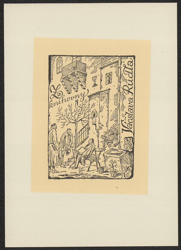 Jan Konůpek – Z knihovny  Vácslava Rudla. in Osm vzpomínkových exlibris která vytvořil Jan Konůpek ...in memoriam 