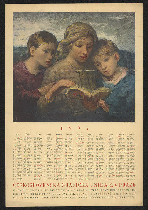 Jan Čumpelík – Nástěnný kalendář Čsl. grafické Unie v Praze 