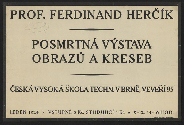 neznámý – Plakát posmrtné výstavy prof. Ferdinanda Herčíka v Brně 