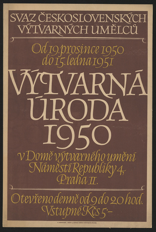 Oldřich Menhart – Výtvarná úroda 1950 v Domě umění, Nám. Rebubliky, Praha 