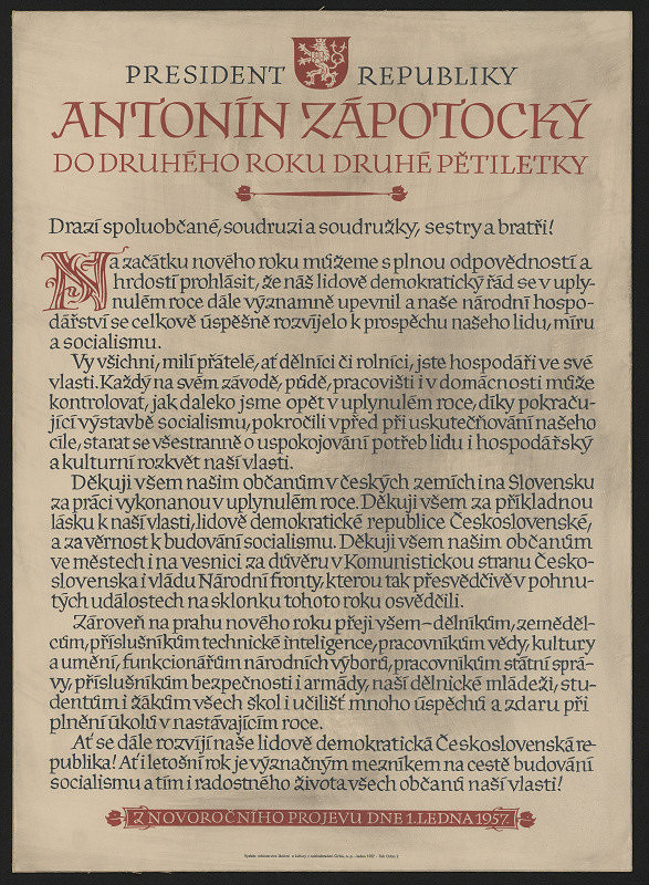 Oldřich Menhart – novoroční projev k 1.1.1957 presid. republ. Ant. Zápotockého do jubilejn. rl¨. 1955 