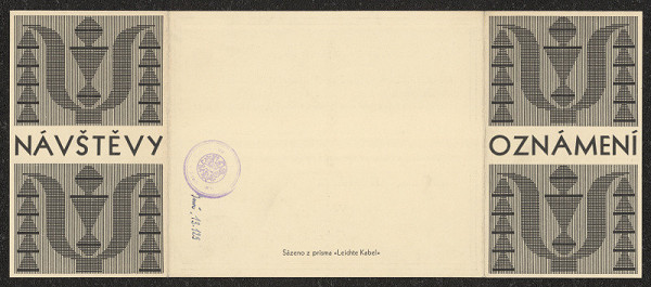 neznámý – Oznámení návštěvy gen. zástupce p. Jos. F. Kořínka 