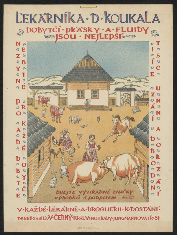 D. Koumal – Plakát lékárníka D. Koukala - dobytčí prášky 