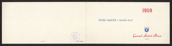 Vojtěch Štolfa – novoročenka Grand hotelu Brno, Čedok ČSR 