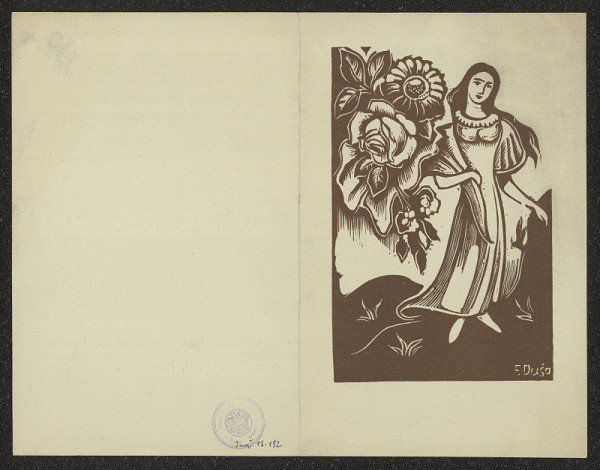 Ferdiš (Ferdinand) Duša – Pozvánka na výstavy malíře Ferdiše Duši a sochaře Joži Kubíčka, Topičův salon, Praha 