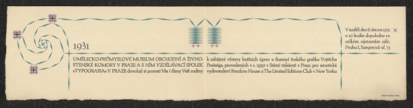 neznámý – Pozvánka na výstavu knižních úprav a ilustrací českého grafika Vojtěcha Preissiga z r. 1930, UPM Praha 