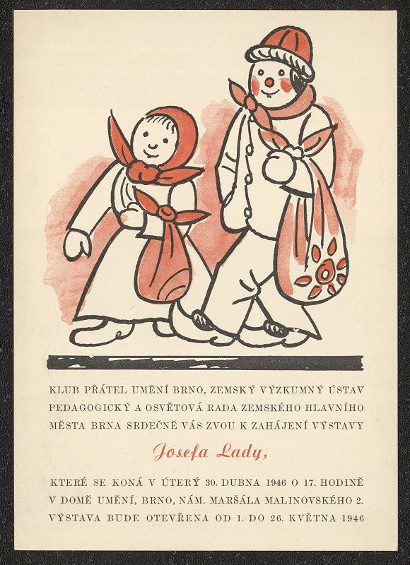 neznámý – Pozvánka na výstavu Josefa Lady, Dům umění Brno, Malinovs. nám. 