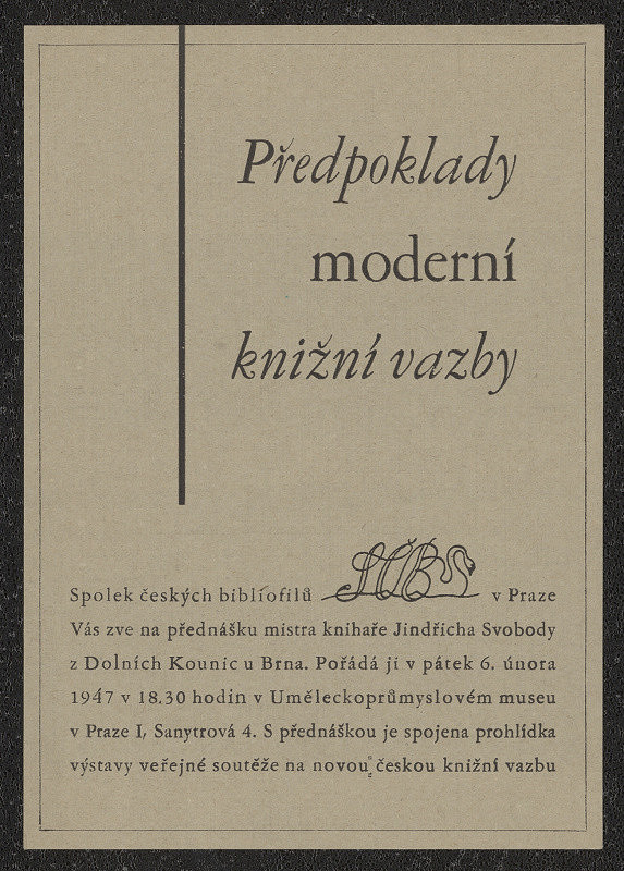 neznámý – Přednáška mistra Jindřicha Svobody Dolních Kounic v UPM Praha 