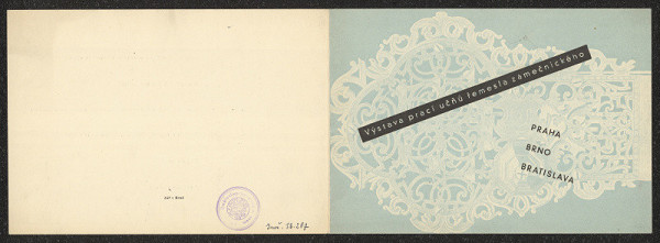 neznámý – Pozvánka na výstavu prací učnů řemesla zámečníckého, Praha - Brno - Bratislava, Brno UPM, Husova 14 