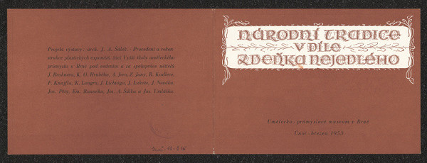 neznámý – Národní tradice v díle Zdeňka Nejedlého, UPM Brno, Husova 14 