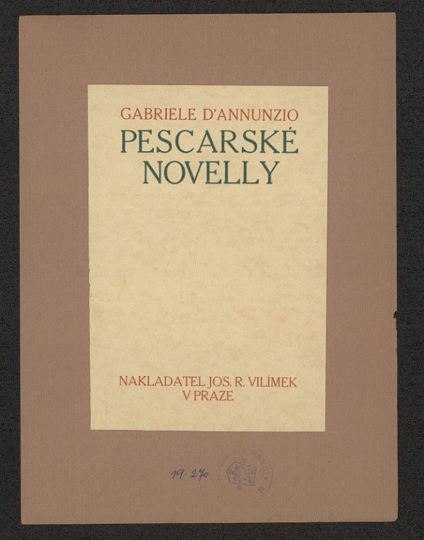  – Gabriele D´Annunzio; Pescarské novelly 