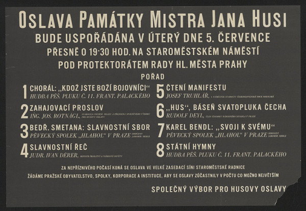 Adolf A. Zahel – Plakát k oslavě památky Mistra Jana Husa, Praha 