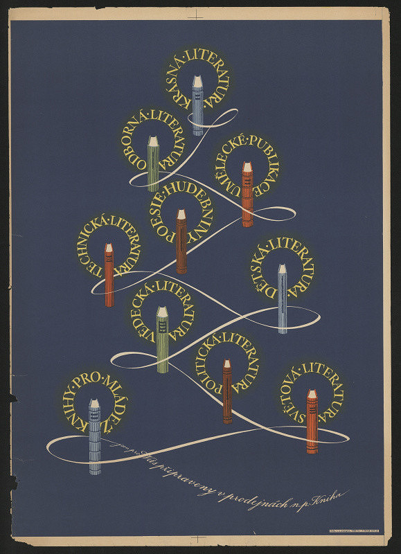 Václav Ševčík – Vánoční strom s nabídkou knih N.P. Kniha 