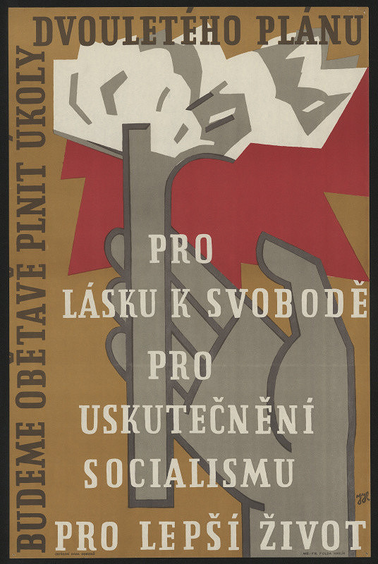 signatura JH – Budeme obětavě plnit úkoly dvouletého plánu 