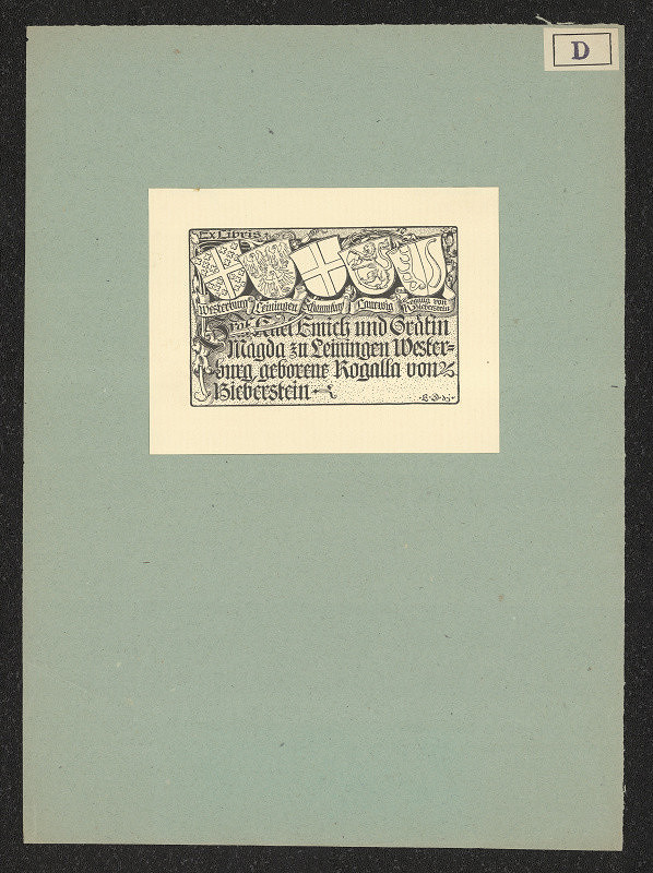Emil Doepler d. jun. – Ex Libris Graf Karl Emich und Gräfin Magda zu Leiningen Westerburg, geborene Rogalla von Bieberstein 