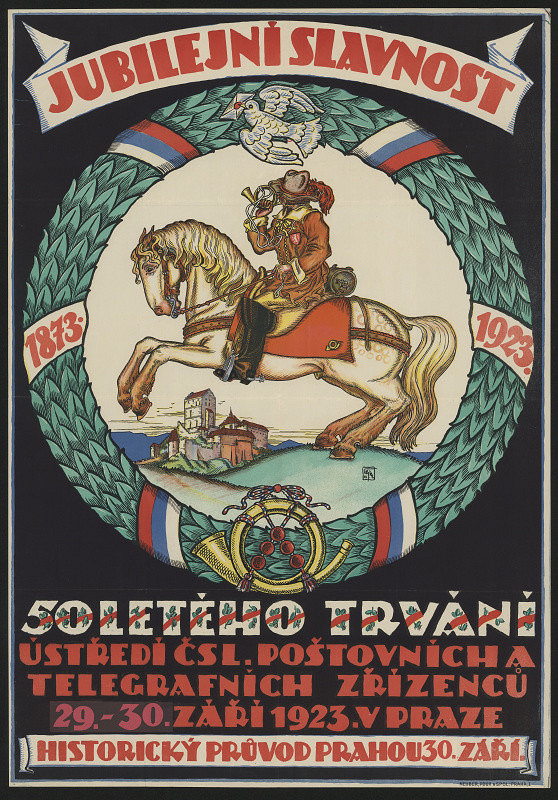 Josef Čejka – Jubilejní slavnost 50 letého trvání Ústředí poštov. a telegraf. zřízenců 29.-30.9.1923 v Praze. Historický průvod Prahou 