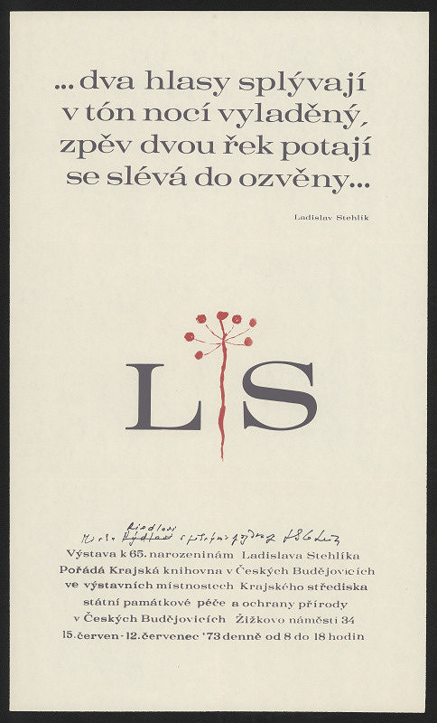 neznámý – Výstava k 65 narozeninám Ladislava Stehlíka, ... dva hlasy splývají ... Krajská knihovna Č. Budějovice 