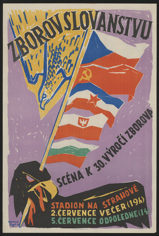 Emanuel Pryl – Zborow slovanstvu. Stadion na Strahově. Scéna k 30. výročí Zborova 1947 