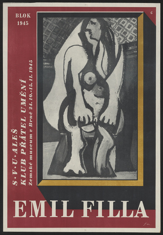 signatura f.m. – Emil Filla, Blok 1945, S.V.U. Aleš, Zemské museum v Brně 1945 