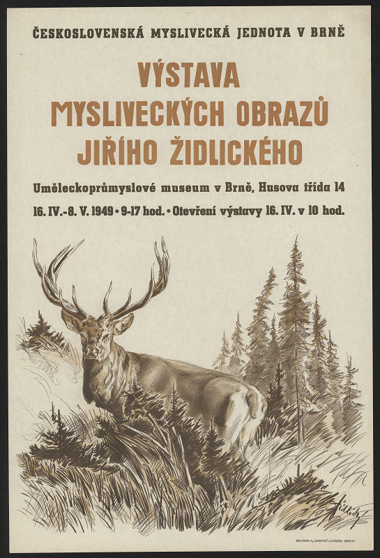 Jiří Židlický (pseud. Jirka Haršák) – Výstava mysliveckých obrazů Jiřího Židlického, Umělecko průmyslové museum v Brně ...1949 
