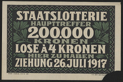 Josef Gabriel – Staatslotterie Hauptreffer 200.000 Kronen ziehung 26. Juli 1917 