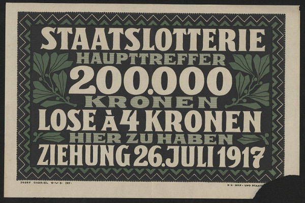 Josef Gabriel – Staatslotterie Hauptreffer 200.000 Kronen ziehung 26. Juli 1917 