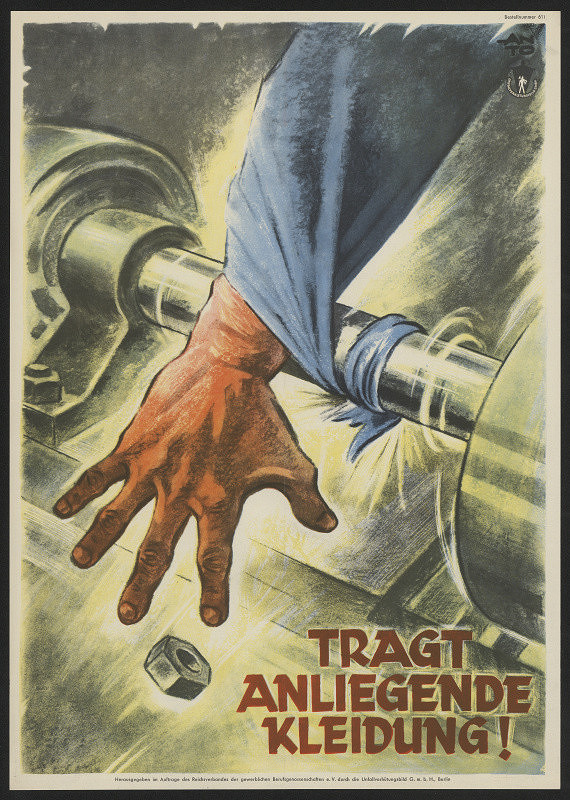 signatura ANTO – Tragt anliegende Kleidung! Fußschutz! Unfallverhnetunsbild GMBH 