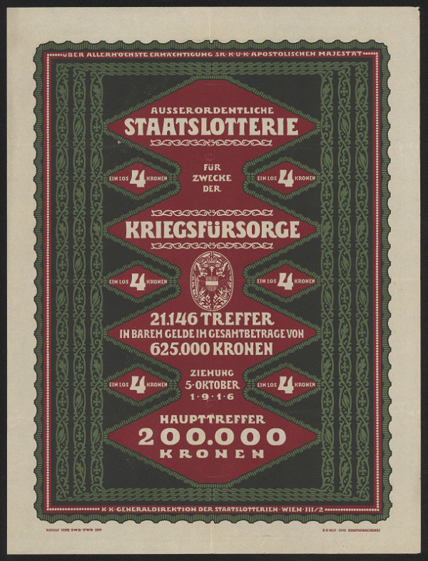 Rudolf Junk – Staatsloterie für Zwecke der Kriegsfürsorge ..1916 