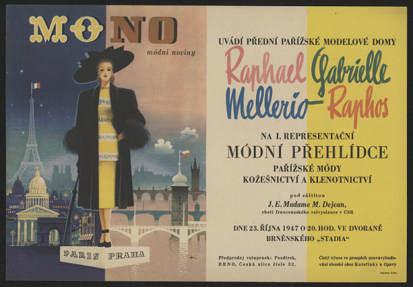 František Kardaus – Mono, módní noviny, uvádí přední pařížské modelové domy R. Gabrielle ...1947, Brno 