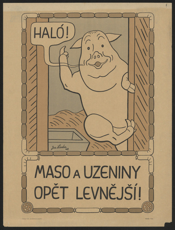 Josef Lada – Halo! Maso a uzeniny opět levnější! 