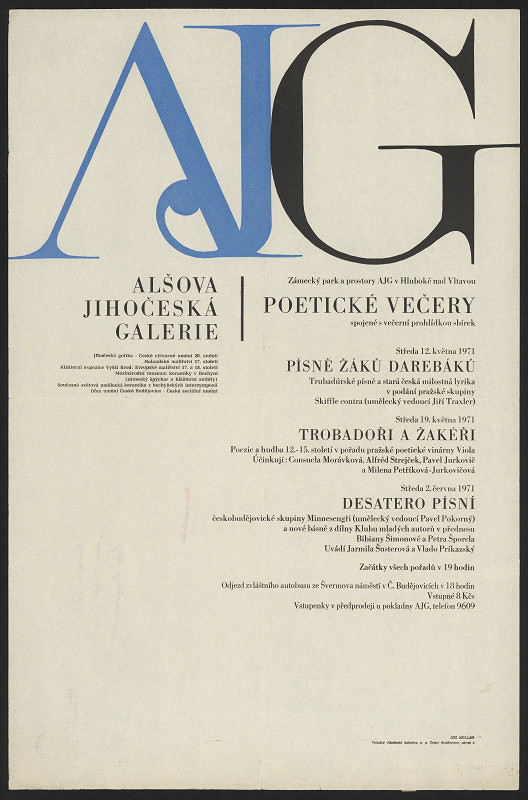Jiří Müller – AJG Alš. jihočes. galerie, Poetické večery 1971 