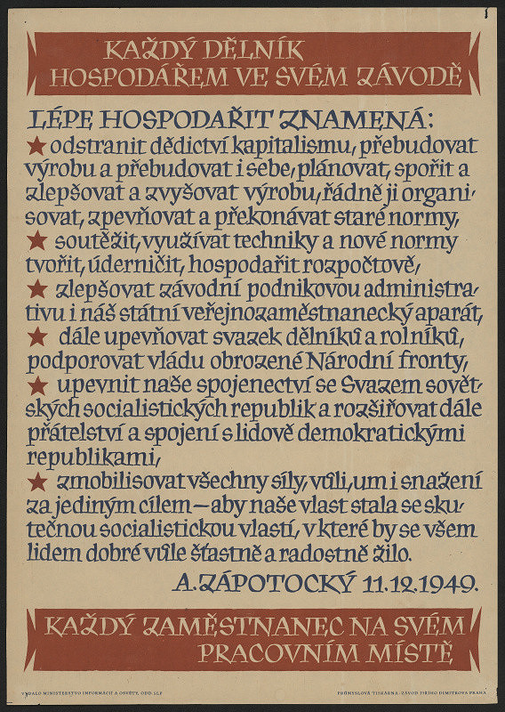 Oldřich Menhart – Každý dělník hospodářem ve svém závodě ... Zápotocký 1949 